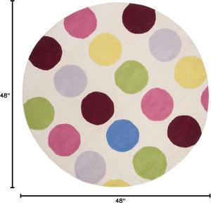 Ковер SAFAVIEH, 122 x 122 см, Kids Collection, круглый, Ivory & Multi, ручной работы в горошек из шерсти, идеален для помещений с высокой проходимостью в гостиной, спальне (SFK386A)