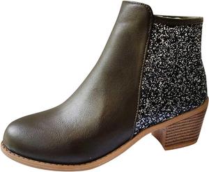 Женские блестящие кожаные ботинки с острым носком, боковой молнией, квадратным каблуком, массивные ботильоны, зимние, больших размеров, повседневные, с высоким и толстым каблуком Oiangi, Green