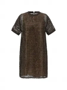 Платье из сетки с пайетками Brunello Cucinelli, коричневый