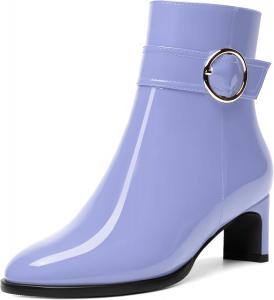 Женские ботильоны MODENCOCO с лакированной пряжкой, повседневные, для свадьбы, с молнией, с ремешком на щиколотке, с круглым носком, массивным низким каблуком 2 дюйма, Lavender