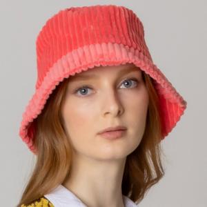 Панама из однотонного вельвета FASHNZFAB, коралловый