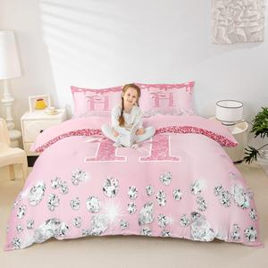 Erosebridal Комплект постельного белья Girls Pink Bowknot из 100% хлопка с персонализированными инициалами и блестками, Pink H