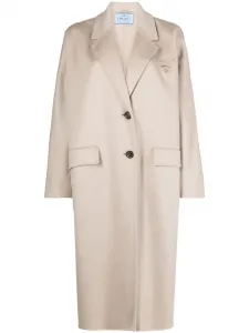 Кашемировое пальто с вышитым логотипом Prada, нейтральный