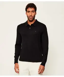 Шерстяная рубашка-поло Regular fit Calvin Klein, черный