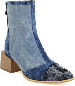 Женские ботильоны VOKLIN с квадратным носком, классические вестерн сзади на молнии, с массивным каблуком средней высоты, короткие модельные ботинки, Blue-Velvet Lined