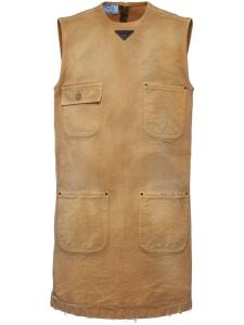 Платье мини с логотипом Prada, бежевый