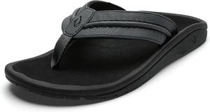 Мужские пляжные сандалии OLUKAI Hokua, быстросохнущие шлепанцы, водоотталкивающие с резиновой подошвой с хорошим сцеплением на мокрой поверхности, стелька из прессованного материала и мягкая комфортная посадка, черный