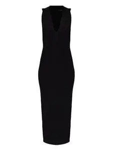 Платье на молнии с V-образным вырезом Balmain, черный