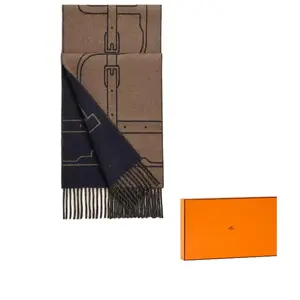 HERMES Кашемировый вязаный шарф унисекс коричневый/синий, Brown/Blue