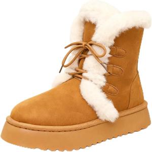 Женские зимние снегоступы из искусственной замши с круглым носком, плюшевой подкладкой, удобные и теплые ботильоны на шнуровке с искусственным мехом Generic, Yellow