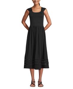 Женское платье-миди с юбкой-крылышком и присборенной отделкой из фактурной ткани Lands' End, Black