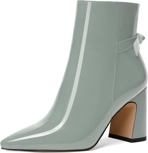 Женские ботильоны MODENCOCO с лаковой отделкой, бантом и молнией, вечернее платье, острый носок, каблук-блок, высота каблука 3,3 дюйма