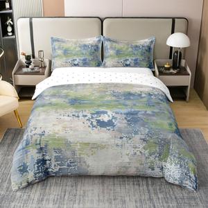 Erosebridal Хлопковый комплект постельного белья в морской и зеленой акварельной расцветке, современный абстрактный дизайн с эффектом тай-дай, Navy Blue Green