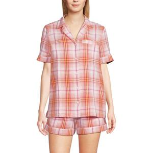 Женский пижамный комплект из двух частей: топа и шорт Lands' End, цвет coral pink plaid