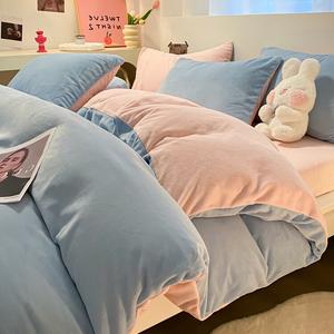 Yalu Пододеяльник 220x240 см, молочный вельвет, флис, утепленный, цвета Baby Blue + Pink Jade