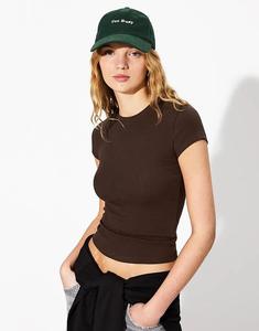 Футболка Bershka с короткими рукавами и круглым вырезом коричневого цвета