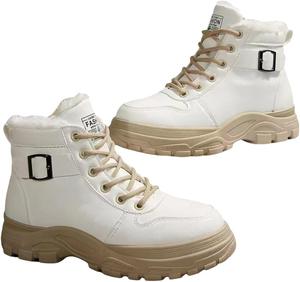Женские настоящие кожаные боевые ботинки - шнуровка, противоскользящие ботильоны для осени Piseeona, White