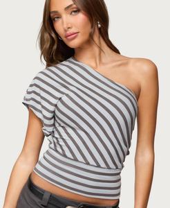 Женская асимметричная полосатая блузка на одно плечо Edikted, Gray
