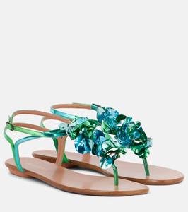 Сандалии Summer Sun из металлизированной кожи Aquazzura, Aqua Emerald