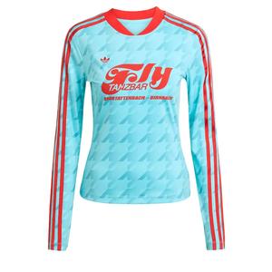 Футболка Performance ADIDAS ORIGINALS Graphic Football Allover Print Bodycon Long Sleeve, лазурный/аквамариновый