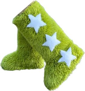Женские высокие зимние ботинки ZQW Fuzzy с утеплителем и искусственным мехом, теплые зимние ботинки до колена, идеальные для праздников Y2K и вечеринок на Рождество, Green
