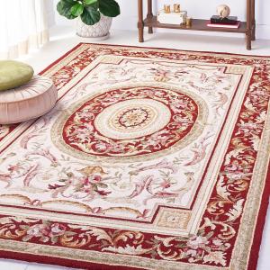 Ковер SAFAVIEH, 244 x 305 см, - коллекция Chelsea - большой - цвета ivory и burgundy, ручное вязание из шерсти, дизайн в стиле French Country, идеально для гостиной, спальни, офиса, столовой (HK72A)