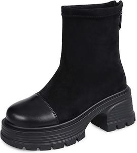 Ботинки на молнии сбоку для женщин, ботильоны, короткие ботинки, отдельная обувь для дам, повседневная обувь, детские ботинки с закругленным носком, западные ковбойские ботинки Generic, Black