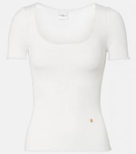 Футболка из хлопка с рифленым трикотажем и кружевной отделкой Chloé, White