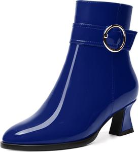 Женские ботильоны MODENCOCO с ремешком на щиколотке, застежкой-молнией, закругленным носком, пряжкой, модным массивным низким каблуком 2 дюйма, Royal Blue