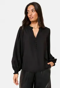Блузка прямого кроя с длинными рукавами, v-образным вырезом и застежкой на пуговицы спереди. Friends Like These, Black