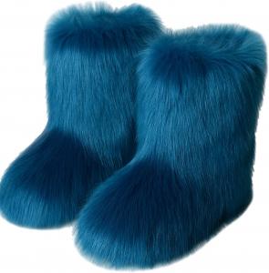 Женские ботинки LVCOMEFF из искусственного кроличьего меха с меховой подкладкой, больших размеров, пушистые, мягкие, зимние, 2021, на плоской подошве, Blue