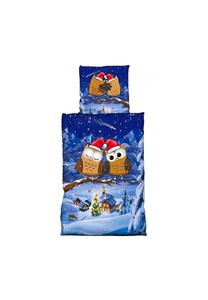 Детское флисовое постельное бельё с новогодним принтом и совами 135x200 см Cofi