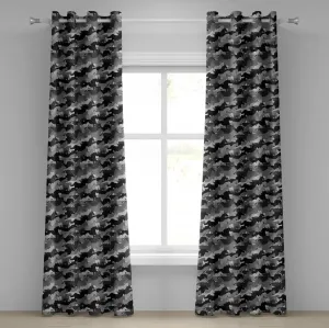 Штора на люверсах ABAKUHAUS Стадо мустангов, скачущих вместе, силуэты животных - абстрактные изображения дикой природы, декоративные двухпанельные шторы, 280 см x 175 см, цвет: антрацит, черный