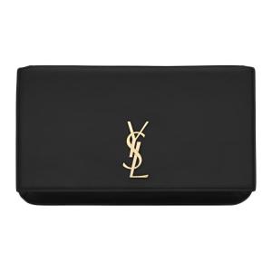 SAINT LAURENT Monogram Calfskin Smooth Finish Leather Crossbody Cell Phone Pouch Women's Black
