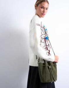 Сумка-ведро Topshop Colette из натуральной замши цвета хаки