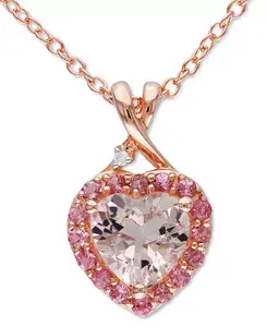 Ожерелье с подвеской в форме сердца длиной 18 дюймов из стерлингового серебра с покрытием из 18-каратного розового золота, морганитом (1-1/10 карата), розовым турмалином (1/5 карата) и бриллиантами. Macy'S, morganite