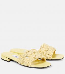Плетеные сандалии Chara из рафии Jimmy Choo, Lemon/Lemon