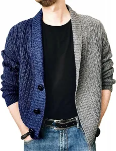 Мужской вязаный кардиган с лацканами