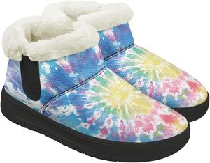 Теплые зимние ботинки для женщин с меховой подкладкой, средние по голенищу, удобные снежные ботинки для прогулок на улице, пушистая обувь Chririnla, Fashion Tie-Dye