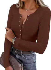 Женская футболка с длинным рукавом и пуговицами Henley, рифленая вязка, Slim Fit FlekmanArt