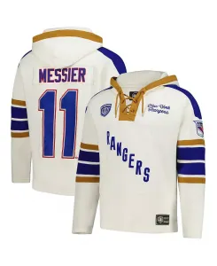 Мужская толстовка с капюшоном Mark Messier Cream New York Rangers Blue Line Heritage Name Number на шнуровке '47 Brand