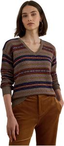 Свитер Lauren Ralph Lauren Fair Isle Cotton-Linen V-Neck Sweater, цвет Taupe Heather Multi
