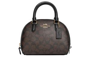 COACH Сиднейская сумка из лакированного холста с кожаными вставками малого размера для женщин черно-коричневая через плечо на пояс