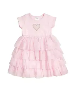 Детское платье-пачка с короткими рукавами и жемчужными сердечками - для малышек, детей постарше. Sweet Wink, розовый