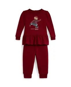 Детский комплект для девочек из флиса: толстовка и штаны Polo Ralph Lauren, красный