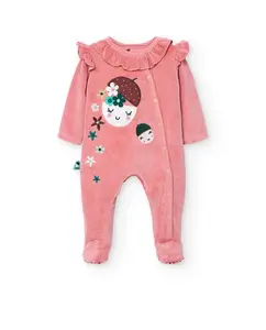 Бархатный комбинезон для младенца с рисунком спереди и декоративным воротником Boboli, светло-розовый