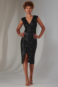 Платье миди с пайетками Deja и разрезом Jolie Moi, черный