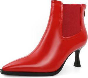 Женские ботильоны с острым носком Челси, короткие ботинки с задней молнией, каблук 7 см Jaffamiraco, Red