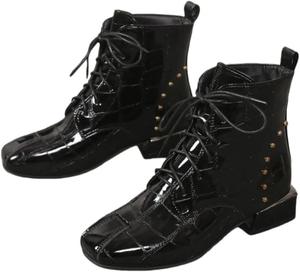 Женские повседневные ботильоны на шнуровке однотонного цвета - весна, осень, зима. Модная резиновая подошва. Доступны большие размеры. Fusecottc, Black