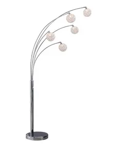 Современный торшер «Manhattan» с 5-арочным хрустальным шаром и диммером, 84 дюйма Artiva Usa, silver